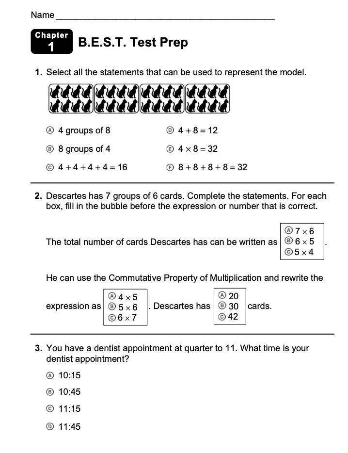 B.E.S.T. Math Ch. 1: Understand Multiplication and Division Quiz