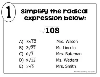 Simplify Radicals Quiz