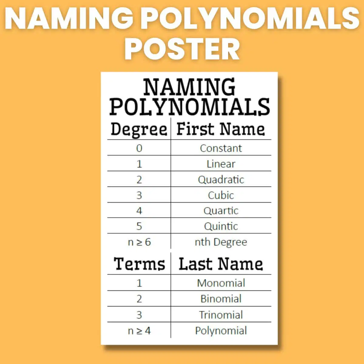 Naming/Classifying Polynomials