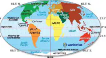Refer to the world climate map. Which climate zone is characterized by extremely cold winters and summers, with plant life…