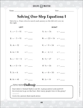 Solving Basic One Step Equations Quiz