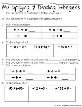 Multiplying and Dividing Integers