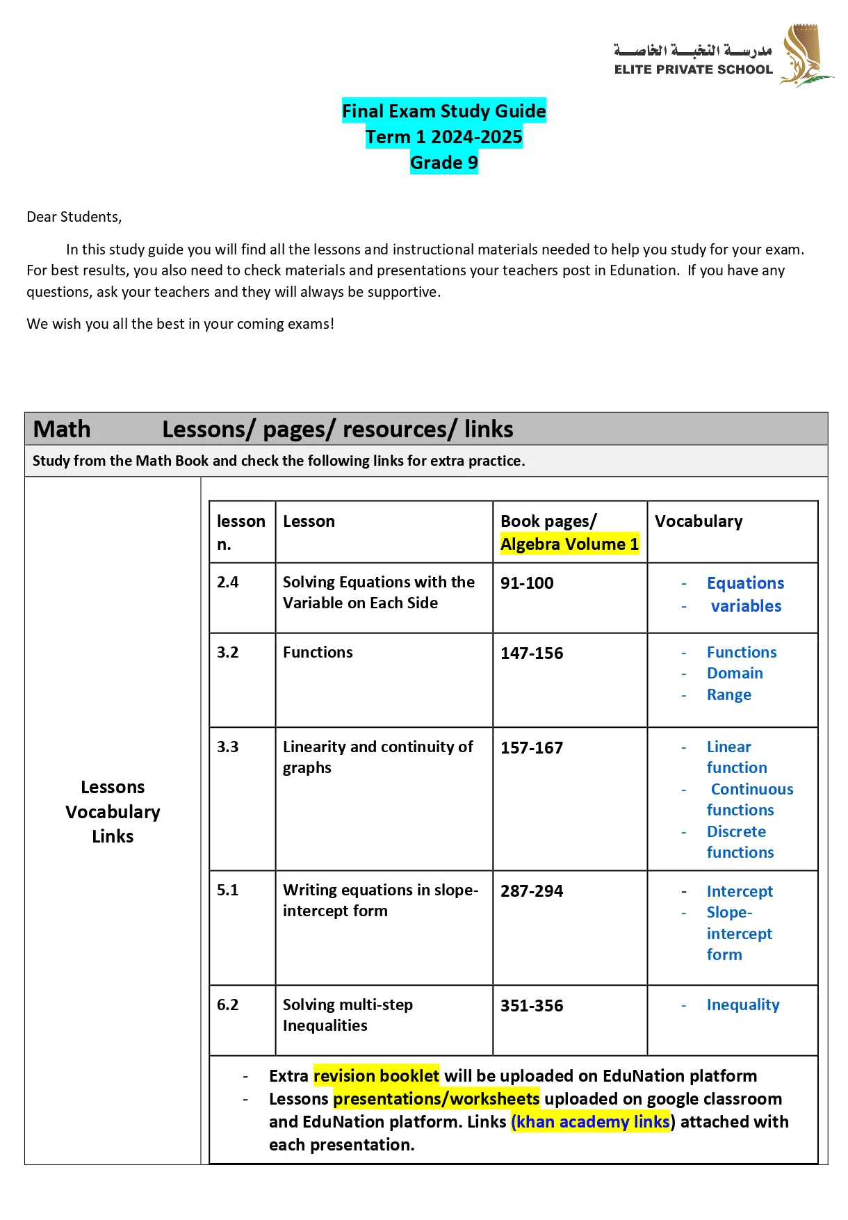 Final Exam Booklet Grade 9 Quiz